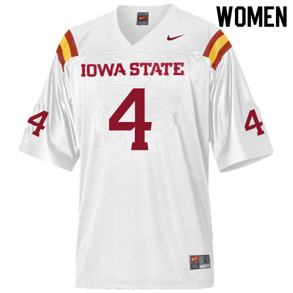 Women #4 Johnnie Lang Jr. Iowa State Cyclones College Football Jerseys Sale-White - Click Image to Close